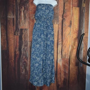 New! SHE + SKY Women's Sz L Strapless Blue Floral JUMPSUIT - Wide Leg Romper - Picture 1 of 12