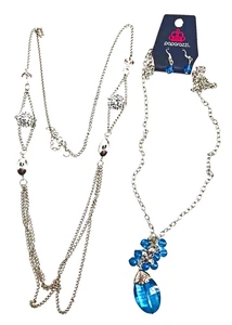 Juego de 1 collar largo Paparazzid + 1 cadena tono plata y collar de bola "disco" nuevo con etiquetas - Imagen 1 de 3