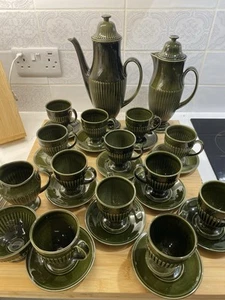 Carlton Ware Athena Vintage (late 60s early 70s) Coffee Set in Dark Green x 12 - Picture 1 of 10