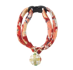 Chirimen Temari Dynasty Cat Collar (Red) - Picture 1 of 4