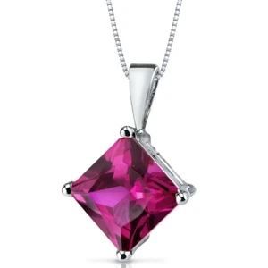 14 kt White Gold Princess Cut 3.00 ct Ruby Pendant - Picture 1 of 4