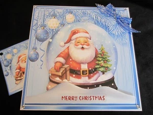 New Handmade Christmas Santa Themed Card size 8'' x 8'' & Gift Tag - Picture 1 of 5