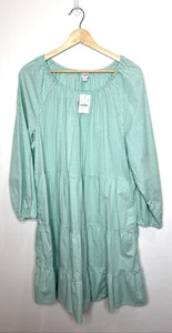 J Crew Dress XL Gingham Poplin Tiered Puff Sleeve Peasant Prairie Plaid Mini NEW - Picture 1 of 10