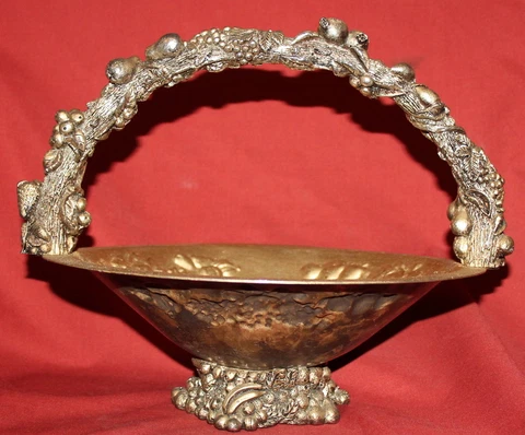 Ornate Floral Fruits Metal Stem Bowl Basket Epergne Cover