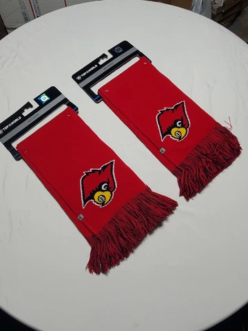 Set Of Two Louisville Cardinal Scarfs Red College School Mascot Kentucky Has Tag Cover