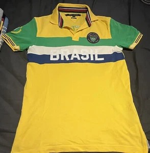 Polo Tommy Hilfiger Para Hombre BRASIL Fútbol Golf Amarillo Hechizo Talla L - Imagen 1 de 9