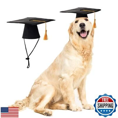 LKEX Gorras de Graduación de Mascotas Perro Pequeño Sombreros de Graduación con Borla Amarilla Disfraz Foto 1 de 4