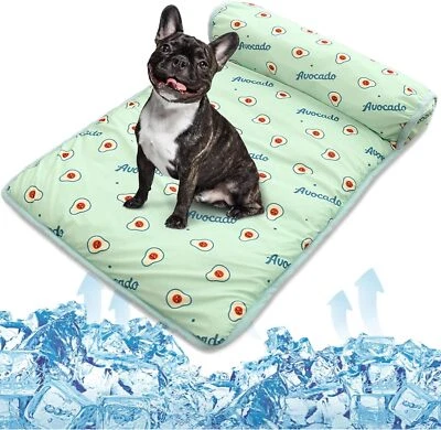 Summer Dog Cooling Mat Washable Ice Silk Cat Cooling Bed Pad with Pillow Soft - Image 1 of 4