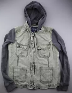 Giacca donna 2015 American Eagle tela cappuccio zip intera verde grigio taglia M - Foto 1 di 9