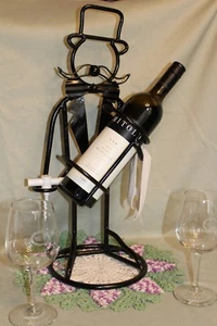 Handmade Wine Bottle Caddy, Top Hat Butler Solid Wire Welded Steel 20" Tall - Picture 1 of 4