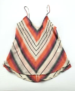 Womens Size S Canvas V Neck Striped Bohemian Tank Top Sleeveless Shirt NEW NWT - Picture 1 of 10