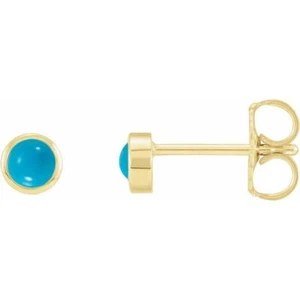 Cabochon Turquoise Bezel-Set Solitaire Earrings In 14K Yellow Gold - Picture 1 of 2
