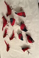 11 VTG Feather Spun Cotton Red Bird Christmas Ornaments Wire Crafting Parts