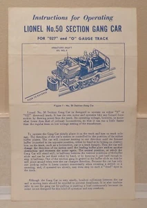 Lionel Postwar No. 50-94 Original Instructions for No. 50 Section Gang Car -1/56 - Picture 1 of 2