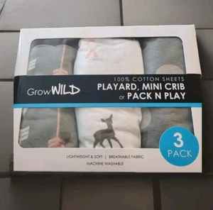 Fitted Crib Sheets For Pack And Play/ Playpen From Grow Wild( Pack Of 3) Soft! - Picture 1 of 4