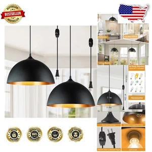 Elegant Black Gold Plug-In Pendant Lights - Perfect for Dining & Living Rooms - Picture 1 of 9