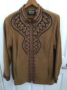 VtG. Bob Mackie Wearable Art Women's Brown Embroidered Full Zip L/S Jacket Large - Picture 1 of 5