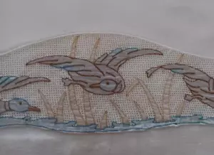 Tavolo Lino Vintage Runner Reverse Ricamato Anatre Uccellini Pizzo a nido d'ape - Foto 1 di 6