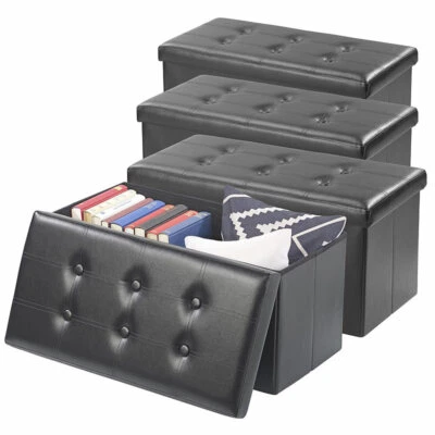 infactory 4er-Set faltbare 2in1-Sitzbänke und -truhen, 80 l, bis 300 kg, schwarz - Bild 1 von 4