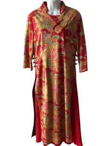 Asian Dress Tunic Red Floral Size Large See Measurements Double Layer Exotic - Picture 1 of 14