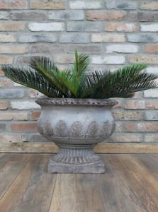 Stone Grey Fluted Urn Planter Cement MGO Resin Garden Round Natural Antique Pot - Picture 1 of 5