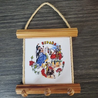 Vintage Spanish Souvenir Tile Art Key Rack Holder Espana Spain - Matador Dancing — 第 1/4 张图片