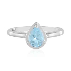 AAA ANELLO in ARGENTO 925 placcato PLATINO con vero TOPAZIO NATURALE a GOCCIA - Foto 1 di 9
