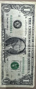 Rare 🔥  1995 Series $1 One Dollar Bill Fancy Serial Number 60000666 - Picture 1 of 5