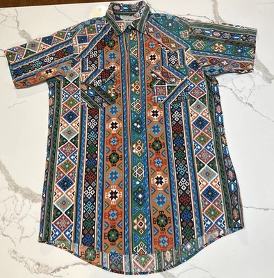 Camisa Western De Colección Multicolor Estampado Azteca Perla A Presión Por Road Runner Talla Mediana Foto 1 de 4