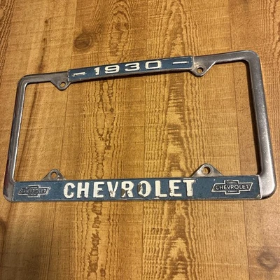 Vintage 1930 Chevrolet - Dealer License Plate Frame Chevy Chrome BLUE - Image 1 of 4