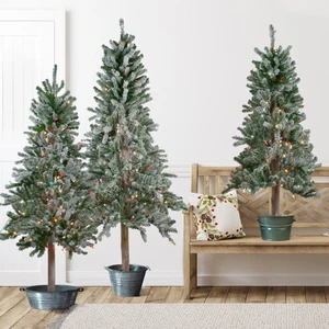 Northlight 3 Flocked Alpine Artificial Christmas Trees 3ft, 4ft 5ft Multi Lights - Picture 1 of 7