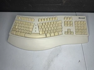 Vintage Microsoft 58221 Ergonomic PS/2 First Generation Natural Keyboard Yellow - Picture 1 of 11