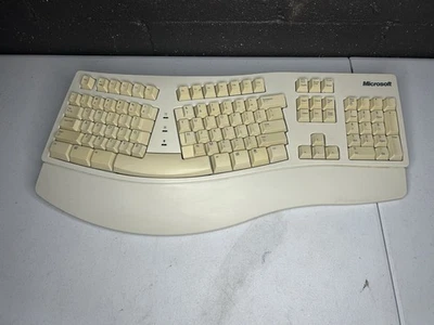Vintage Microsoft 58221 Ergonomic PS/2 First Generation Natural Keyboard Yellow - Image 1 of 4