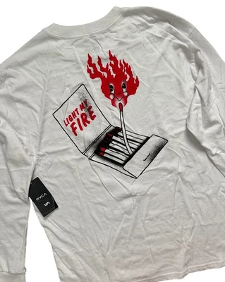 RVCA Light My Fire Long Sleeve Cotton White Relaxed Fit Shirt Size M - Image 1 of 4