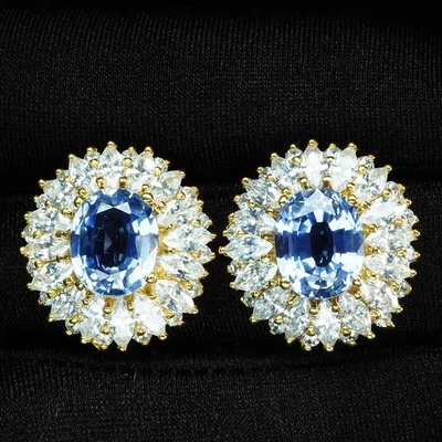 Orecchini in oro sterling 925 24 carati con zaffiro blu fiordaliso... - Immagine 1 di 4