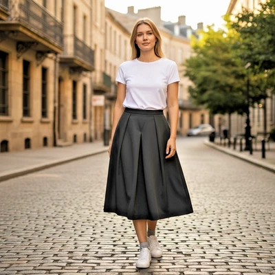 Falda plisada negra lisa Vince Camuto para mujer talla 14 Petite línea A con cremallera Foto 1 de 4