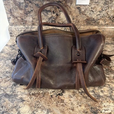 Vintage Italian Leather Shoulder Bag Satchel Italy Top Handle Messenger  - Image 1 of 4