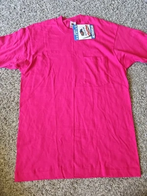 Mens Vintage 1990 Fruit of the Loom HOT PINK L Pocket T Shirt NEW Defect - Image 1 of 4