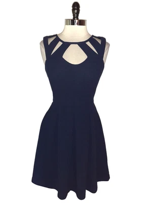 BETSEY JOHNSON Size 10 A-Line Dress Navy Blue Sleeveless Pockets - Image 1 of 4