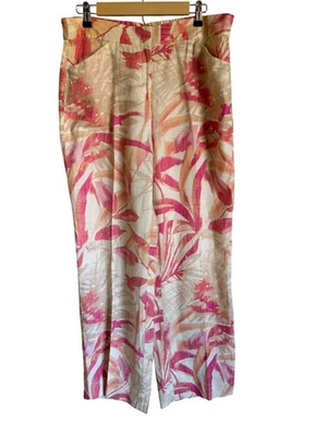 Pantalones Chico's Talla 1.5/US 10 100% Lino Tropical Floral Pierna Ancha Rectos Rosa con Foto 1 de 4