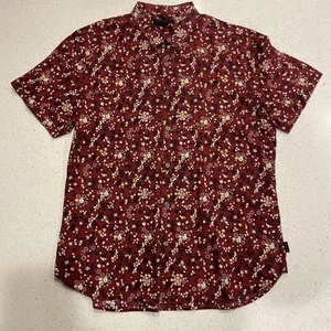 John Varvatos Shirt Mens Size L Red Print Pattern Button Up SS Floral W/ Skulls - Picture 1 of 6
