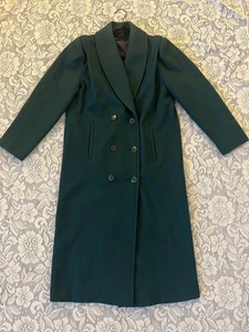 Vintage Jofeld Emerald Green Double Breasted Wool Trench Coat Women's Size Large - Picture 1 of 7