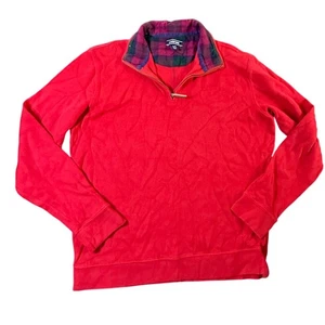 Lands End Mens L/T Long Sleeve Red Quarter Zip Plaid Mock Neck Pullover - Picture 1 of 3