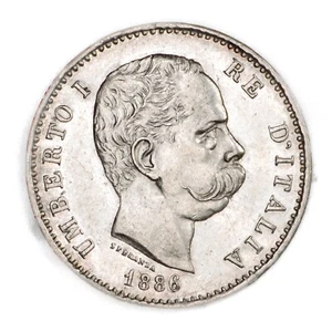 ITALIA Umberto I 1 Lira 1886 - Argento Silver - Imagen 1 de 2