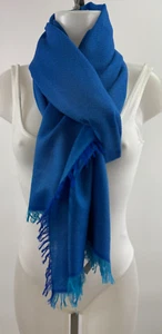 Nordstrom Blue Fringe Wool Silk Large Wrap Scarf NWOT 28" x 82" - Picture 1 of 3