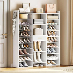 10 Tier Shoe Rack Tall, 47" Large Wooden Shoe Rack Organizer, 61" Tall Shoe Shel - Picture 1 of 12