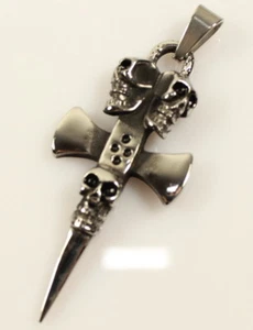 New Stainless Steel 316L Silver Black Skull Cross Pendant Necklace USA Seller - Picture 1 of 2