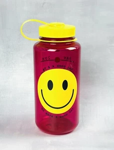 Botella de agua de plástico de boca ancha vintage Nalgene 33 OZ rosa cara sonriente 0195 - Imagen 1 de 6