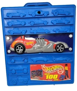 Vtg 1997 Hot Wheels Rolling Carrying Case Extendable Handle Holds 100 Cars 3D - Picture 1 of 11