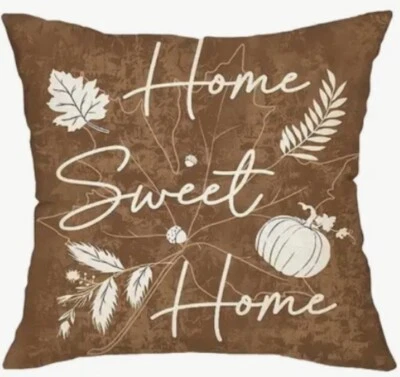 Fall Leaves Pumpkin Home Sweet Home Fall Throw Pillow Cover Holiday Home Decor - Image 1 of 3